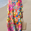 Women's Vintage Art Flowers  Print Casual Dress