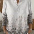 Gradient Diamond Squares Print Buttoned Cardigan Sweater