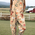 Women's Artistic Creative Butterfly Flowers Print Casual 100% Cotton Wide Leg Jumpsuit