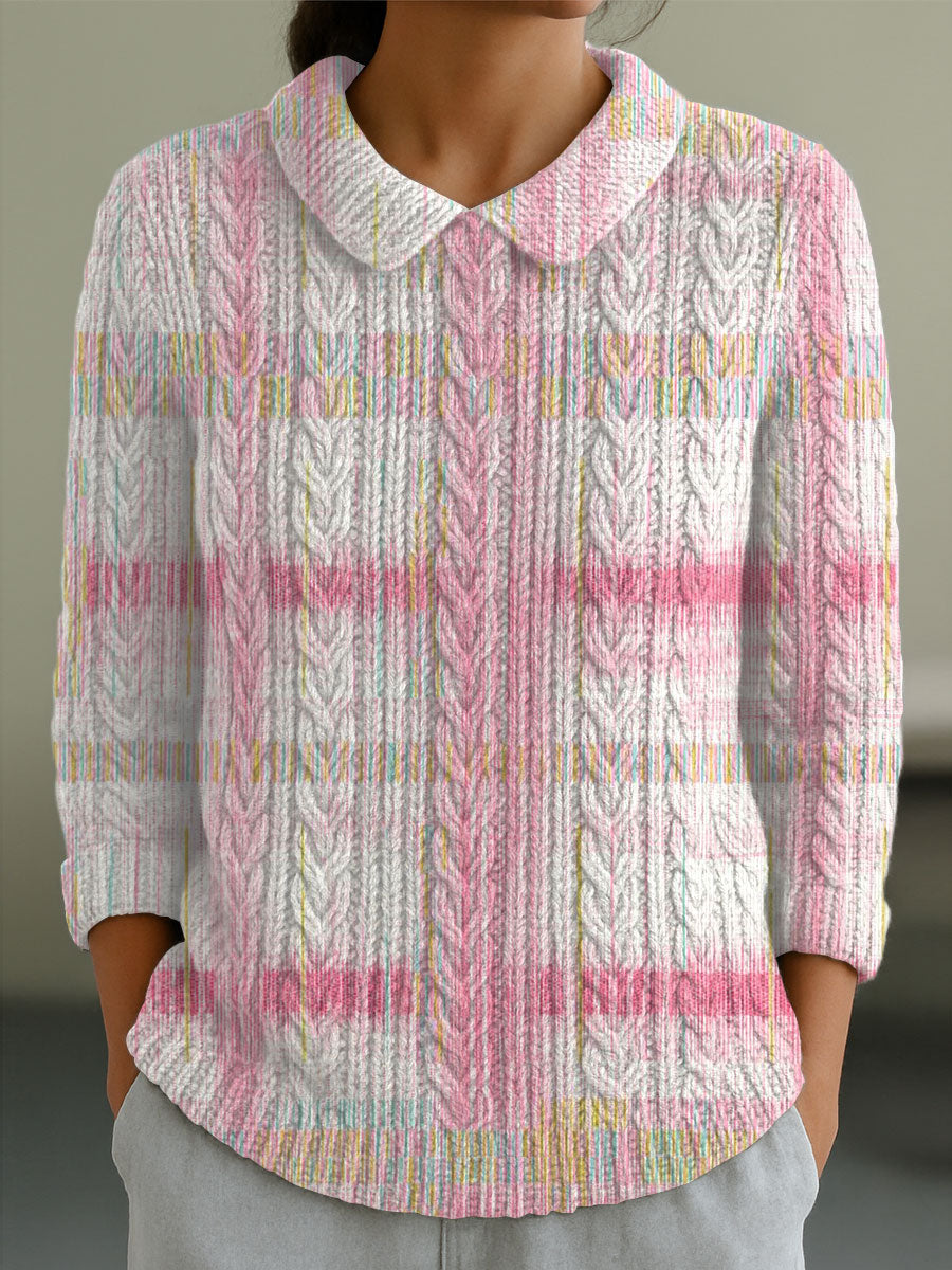 womens-vintage-abstract-geometric-art-print-casual-peter-pan-collar-3-4-sleeve-sweater-011z