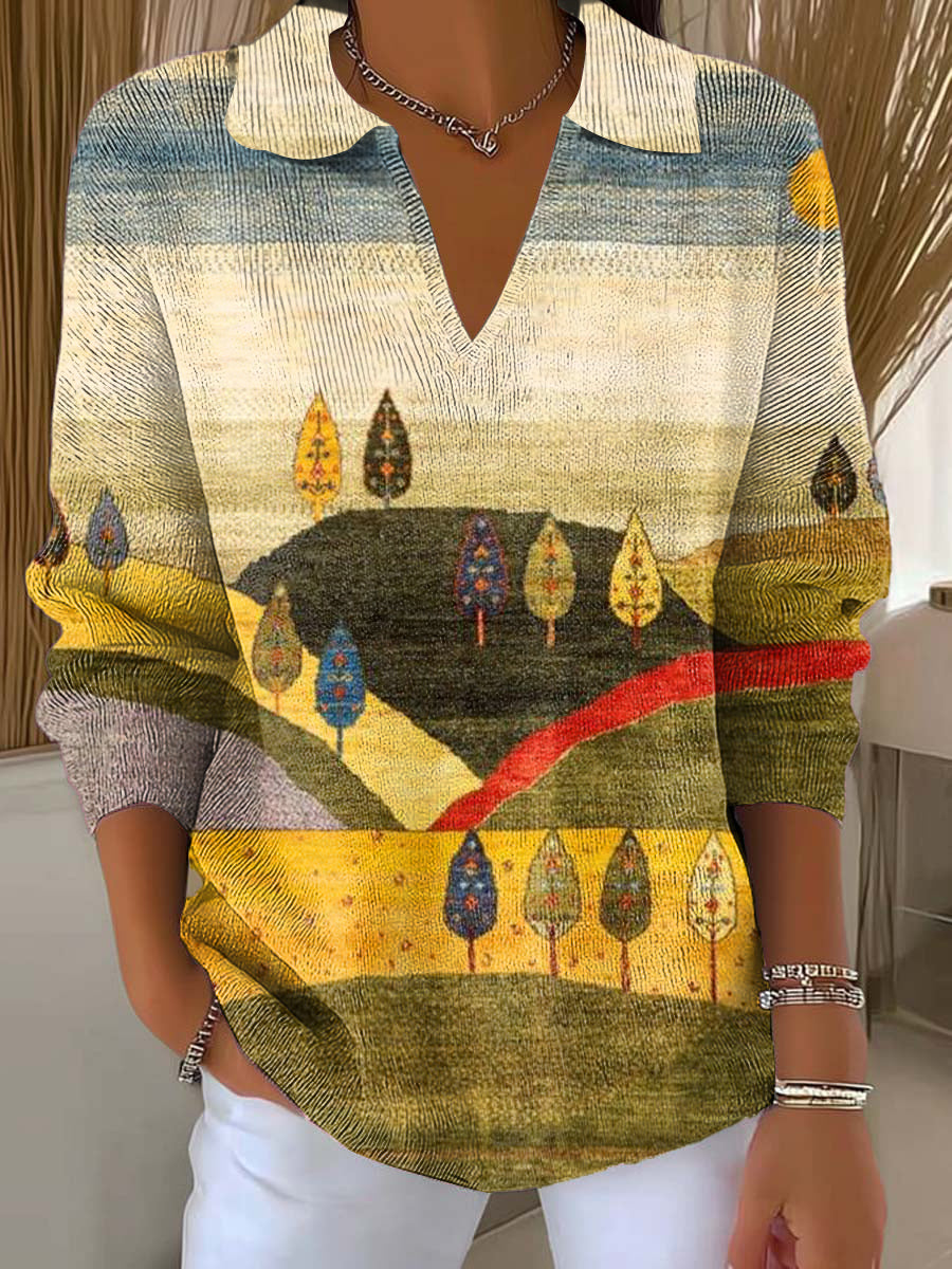 womens-beautiful-trees-landscape-painting-art-print-casual-hooded-button-sweater-3e7w