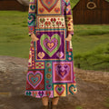 Women's Beautiful Vintage Love Geometric Painting Art Print Cotton Lapel Shirt Dress