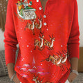 Women's Christmas Santa Claus Reindeer Pattern Art Print Buttoned Cardigan Sweater