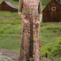 Women's Retro Floral Pattern Art Print Long-sleeved Dress