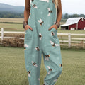 Women's  Funny Farm Bee Art Print Casual 100% Cotton Wide Leg Jumpsuit