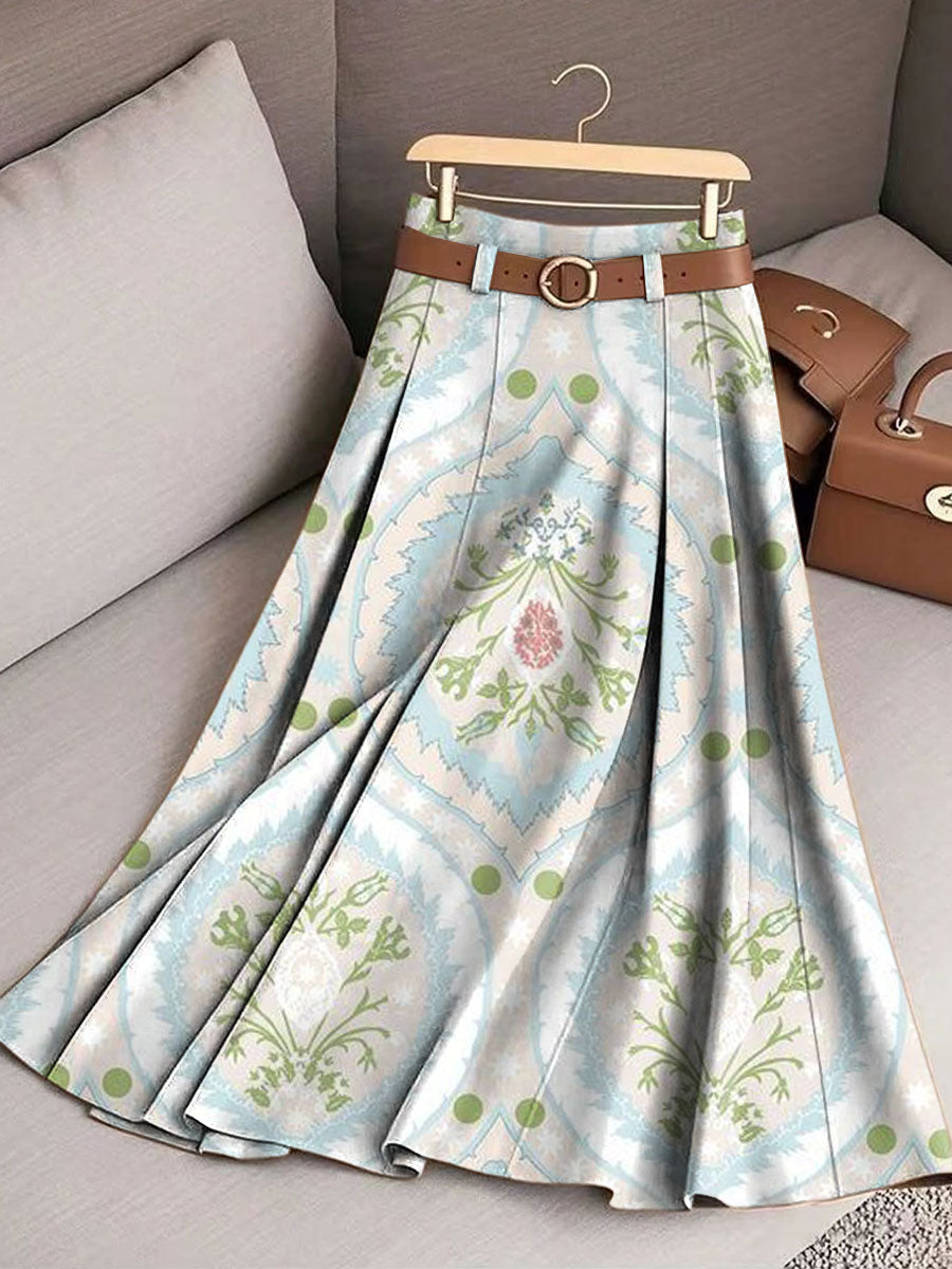Women's Retro Flowers Pattern Casual Print Cotton Skirt