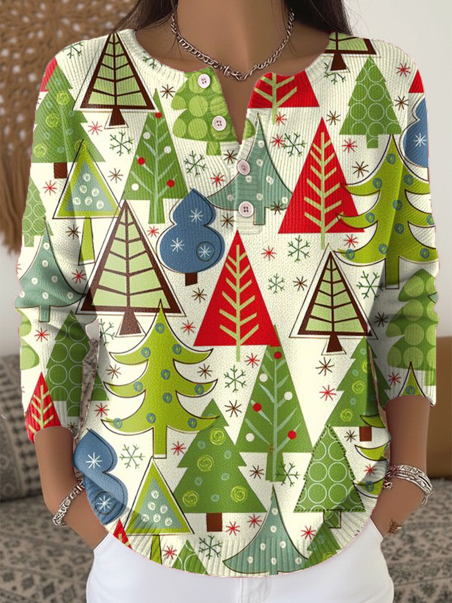 Beautiful Colorful Christmas Tree Painting Art Print Buttoned Cardigan Sweater