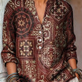 Women's Vintage Ethnic Geometric Painting Art Print Casual Cotton And Linen Shirt