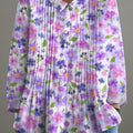 Women's Floral Art Print Casual Cotton And Linen Ruffle Shirt