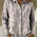 Women's Purple Little Flower Printed Collared Sweater