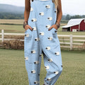 Women's Art Cute Lamb Print Casual 100% Cotton Wide Leg Jumpsuit