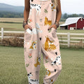 Women's Farm Animals Flowers Art Print Casual 100% Cotton Wide Leg Jumpsuit