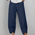 Casual Patchwork Linen And Cotton Trousers With Openwork Webbing