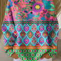 Women's Beautiful Ethnic Floral Stripe Art Print Casual Cotton Shirt