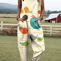 Women's Cartoon Art Bird Print Casual 100% Cotton Wide Leg Jumpsuit