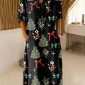 Women's Vintage Christmas Tree Bow Art Print Dress