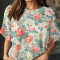 womens-vintage-flower-art-print-casual-crew-neck-short-sleeve-knitted-sweater-sh44