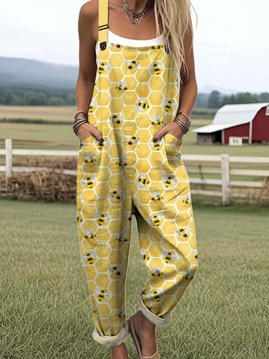 Women's Lovely Bees Art Print Print Casual Cotton Wide Leg Jumpsuit
