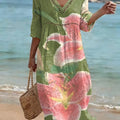 Large Floral Print Cutout V-neck Vacation Dress