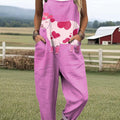 Women's Lovely Cow Art Print Casual 100% Cotton Wide Leg Jumpsuit