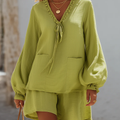 Elegant Tie-front Shirt & Shorts Cotton-linen Two-piece Set