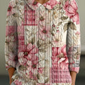 Damen-Vintage-Pullover mit Blumenmuster, Peter-Pan-Kragen, 3-4-Ärmeln, Größe 4104
