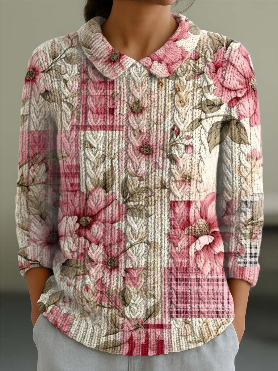 womens-vintage-floral-art-print-casual-peter-pan-collar-3-4-sleeve-sweater-41o4