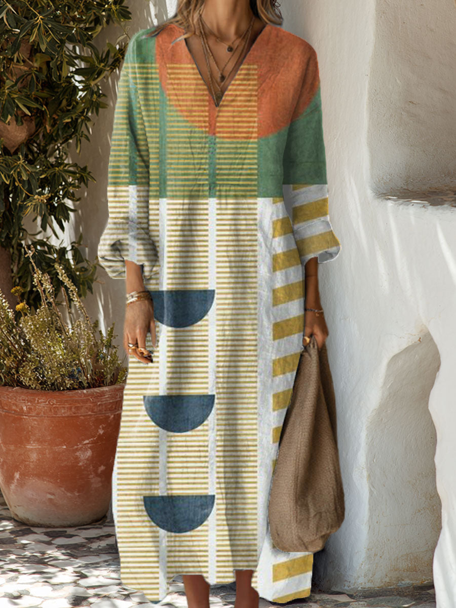 Women's Vintage Abstract Geometry Art Print Dress