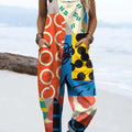 Women's Abstract Geometric Pattern Art Print Casual 100% Cotton Wide Leg Jumpsuit