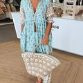 Women's Bohemian Print V-Neck Short Sleeve Casual Loose A-Line Dress