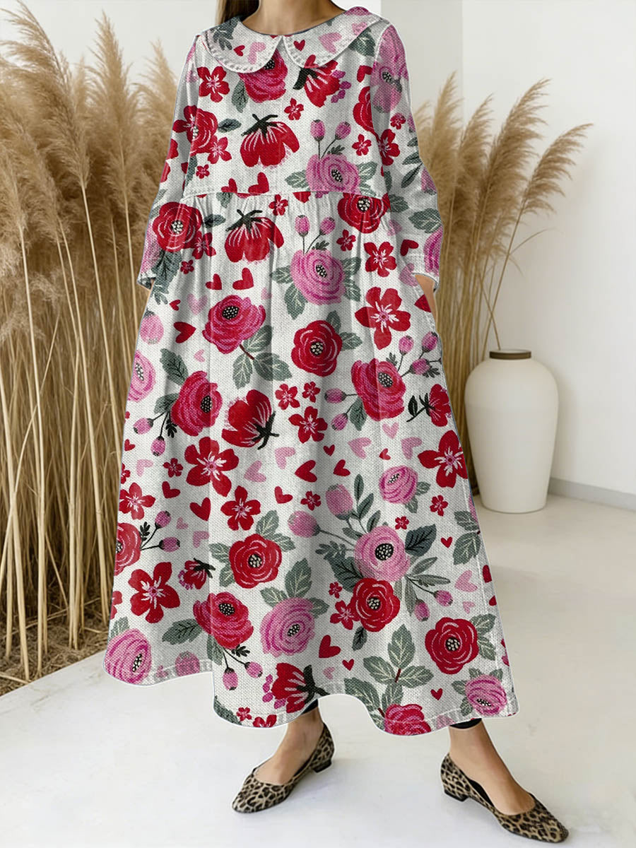 Women's Valentine's Day Floral Art Print Casual Denim Dress