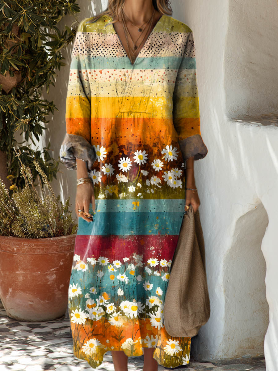 Women's Vintage Floral Pattern Art Print Cotton Dress