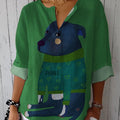 Women's Dog Art Print  Casual Cotton Linen Shirt