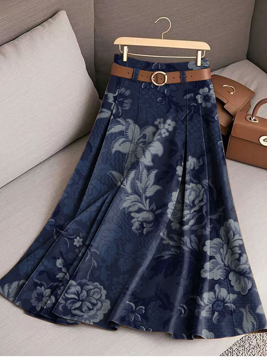 Women's Retro Flowers Pattern Casual Print Cotton Skirt