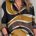 Women's Vintage Abstract Stripe Painting Art Print Casual Cotton And Linen Shirt