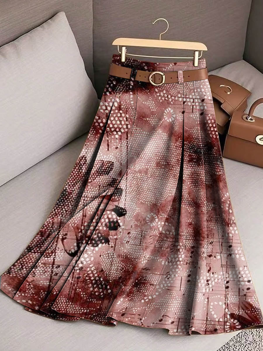 Women's Retro Floral Art Print Casual Cotton Skirt