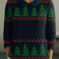 Women's Christmas Tree Polka Dots Print Casual Peter Pan Collar 3/4 Sleeve Sweater