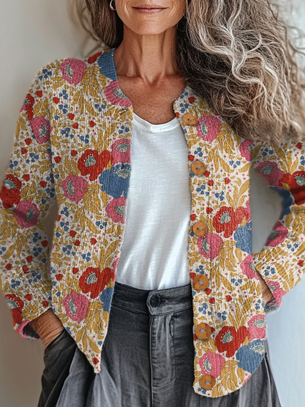 vintage-flower-art-print-buttoned-cardigan-sweater-lcjj