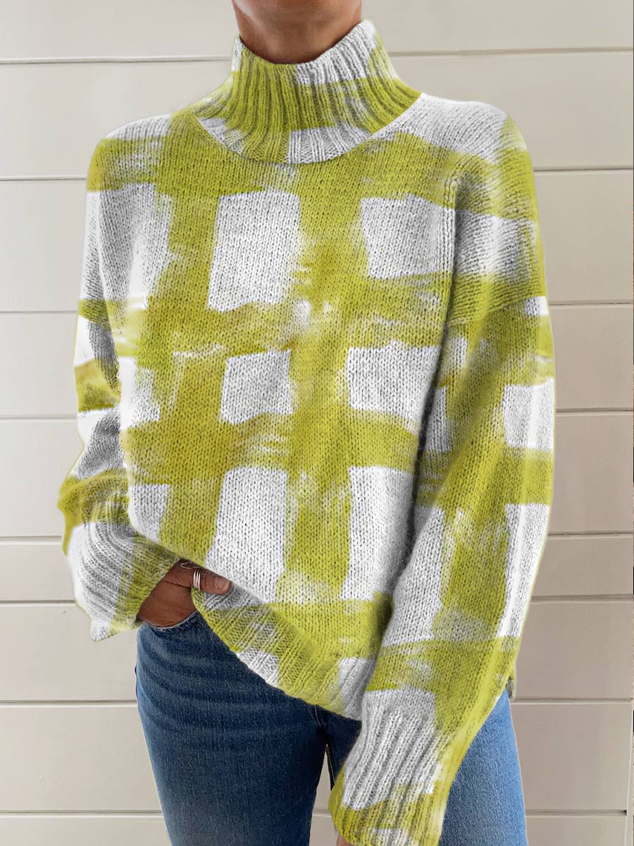 womens-brushstroke-art-print-knit-turtleneck-pullover-sweater