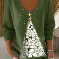 Women's Christmas Cats Tree Pattern Print Casual Pullover Sweater