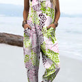 Women's Retro Abstract Spot Art Print Casual 100% Cotton Wide Leg Jumpsuit