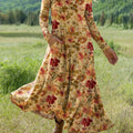 Women's Retro Floral Art Print Long-sleeved Dress
