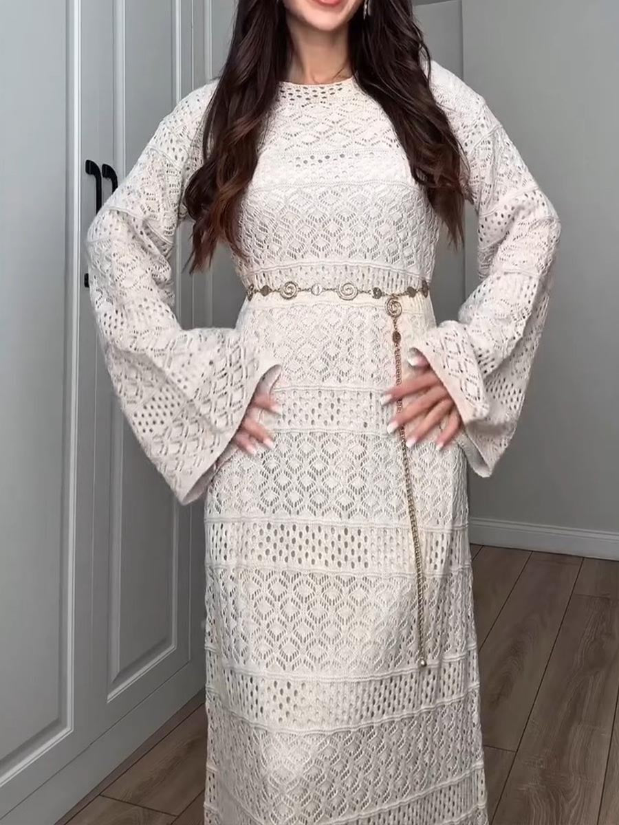 Women's Solid Color Round Neck Long Sleeve Casual Loose Knitted Maxi Dress