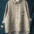 Women's Vintage Floral Art Print Casual Cotton And Linen Shirt