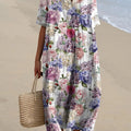 Women's Vintage Lovely Floral Art Print Flowy Cotton Dress
