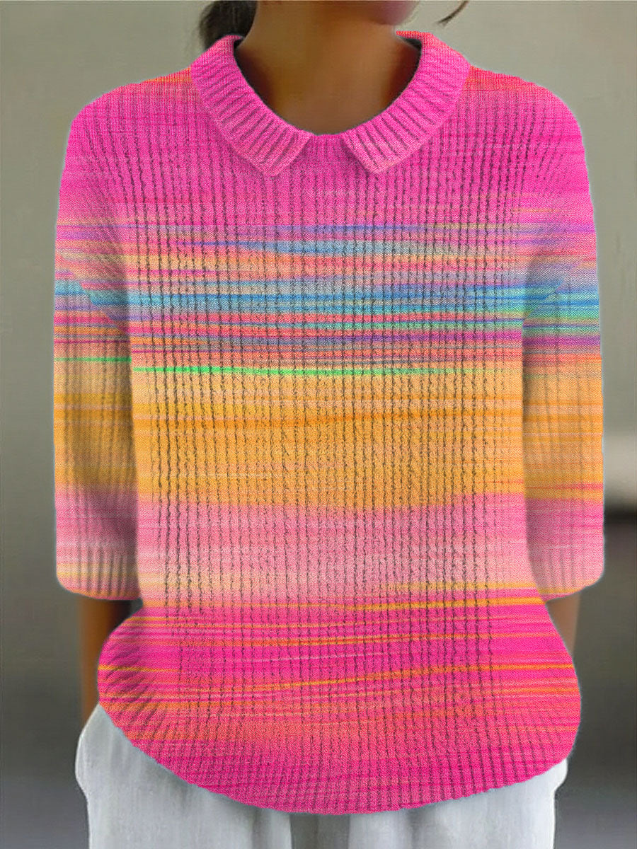 womens-vintage-gradient-art-print-casual-peter-pan-collar-3-4-sleeve-sweater-2qh3