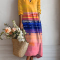 Women's Vintage Gradient Art Print Linen Pocket Tunic Dress