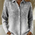 Women's Silver Gradient Printed Collared Sweater