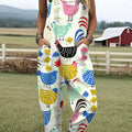 Women's  Funny Chick Art Print Casual 100% Cotton Wide Leg Jumpsuit