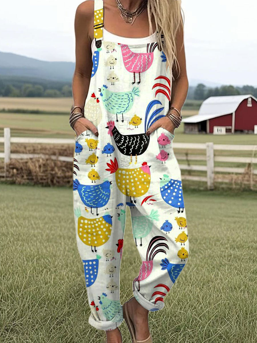 Women's  Funny Chick Art Print Casual 100% Cotton Wide Leg Jumpsuit